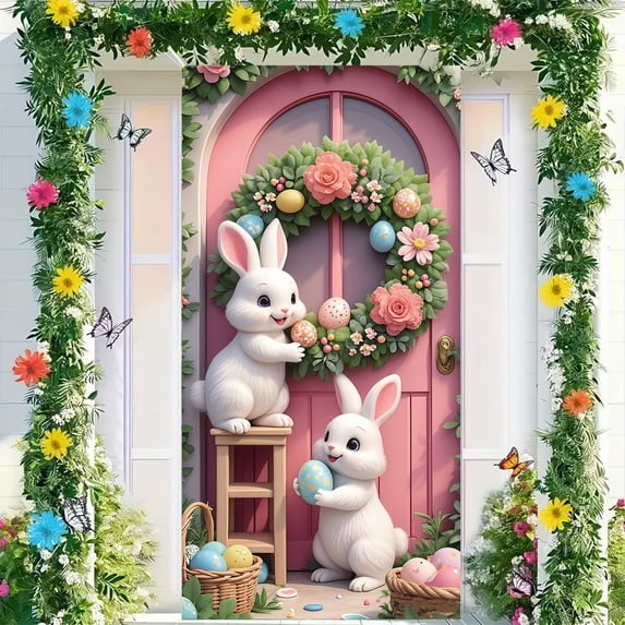 Tupukom Easter Door Decorations Door Cover 72x35 Inch Backdrop Design Spring Door Cover Decorative for Porch Garden and Home Decor