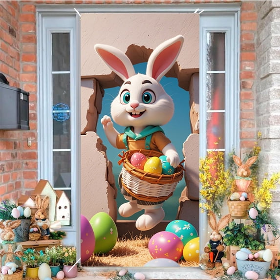 Tupukom Easter Party Decorations Door Cover 72x35 Inch Spring Door Banner Holiday Party Decorations for Indoor Outdoor Decor Spring Easter Hanging Banner Sign Decoration