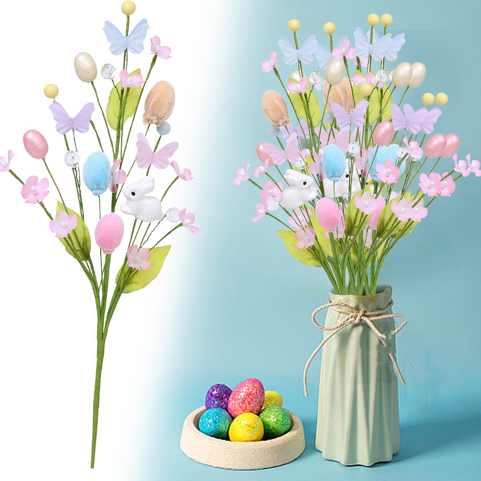 Tupukom Easter Picks Under $5 Artificial Easter Spray with Pastel Easter Eggs Spring Floral Stems Speckled Easter Picks Branches Spring Easter Basket Bouquets Floral Arrangement Centerpiece Wreath
