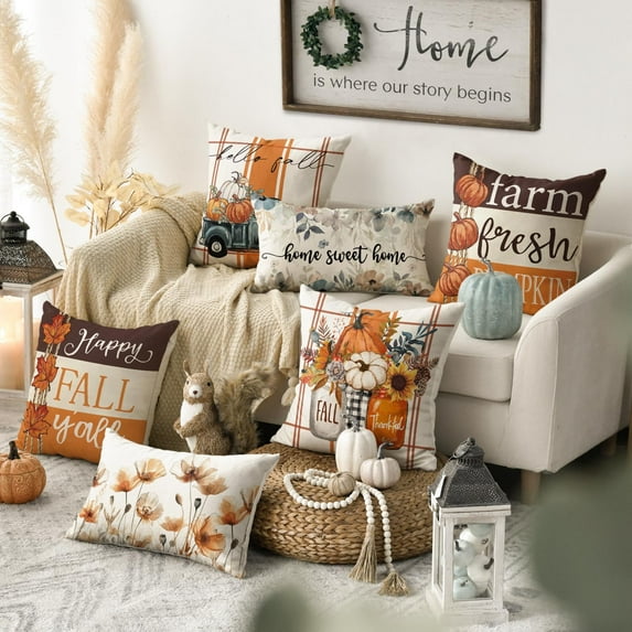 Tupukom Fall Pillow Covers 18x18, Fall Decor Autumn Farm Fresh Pumpkin Sunflower Thanksgiving Harvest Floral Decorations for Sofa Couch