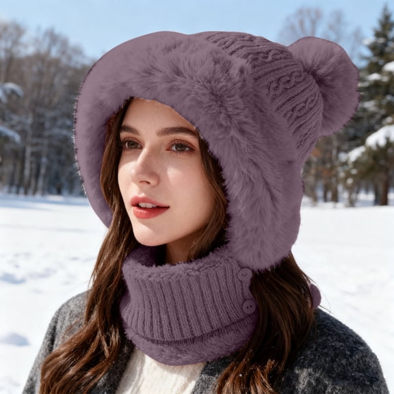 Tupukom Gifts 3 in 1 Beanie Hat for Women, Upgrade 3 in 6 Beanie Hat with Scarf and Mask, Fall Winter Warm Knitted Ski Scarf and Mask Set
