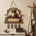 thumbnail image 1 of Tupukom Key Holder Under $10 2D Flat Wall Art Keychain Holder, Rustic Wooden Key Rack with 4 Metal Hooks, Farmhouse Religious Decor for Entryway, Christian Gifts for Family and Friends, 1 of 7