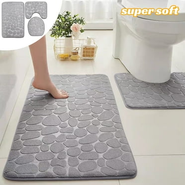 Tupukom Memory Foam Bath Mat Set 3 Piece  with U-Shaped Toilet Mat Bathroom Rugs Soft Comfortable  Bath Carpet Non-Slip Thick Machine Washable for Kitchen/Living Room(Gray)