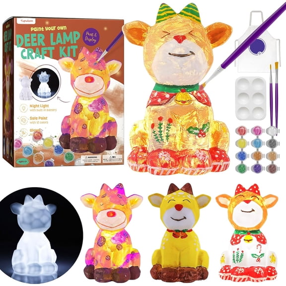 Tupukom Paint Your Own Deer Lamp Kit, Arts and Crafts for Kids Ages 8-12, Art Supplies Painting kit for Kids 6-12, Cat Night Light Toys Girls Boy Birthday Christmas Gifts for Kid Ages 3+