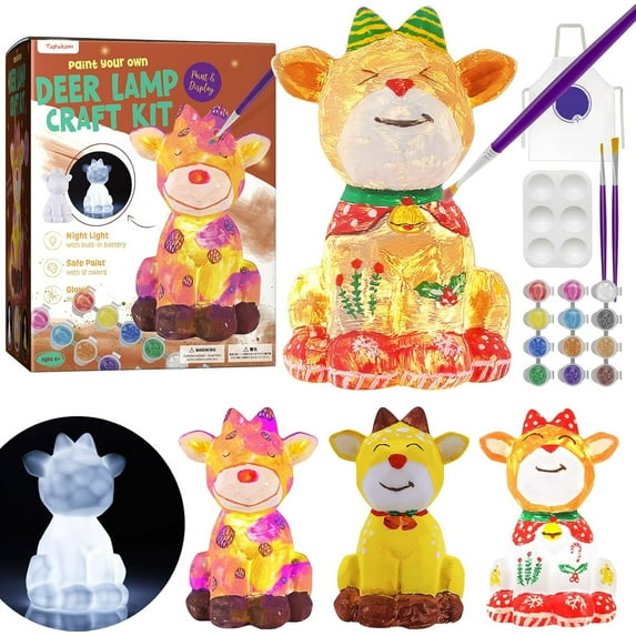 Tupukom Paint Your Own Deer Lamp Kit, Arts and Crafts for Kids Ages 8-12, Art Supplies Painting kit for Kids 6-12, Cat Night Light Toys Girls Boy Birthday Christmas Gifts for Kid Ages 3+