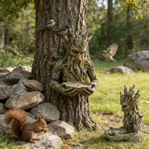 Tupukom The Quiet Offering A Tree-Integrated Bird Feeding Sculpture, Outdoor Millennial Ancient Tree Bird Feeder, with Hidden Keyhole Hanger, Unique Patio, Yard, Garden Ornament for Birds Lovers