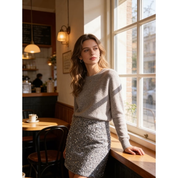 Tupukom Sequin Skirt Clearance, Women’s Sequin Skirt Sparkly Stretchy High Waisted A-Line Glitter Mini Skirts for Night Out Party