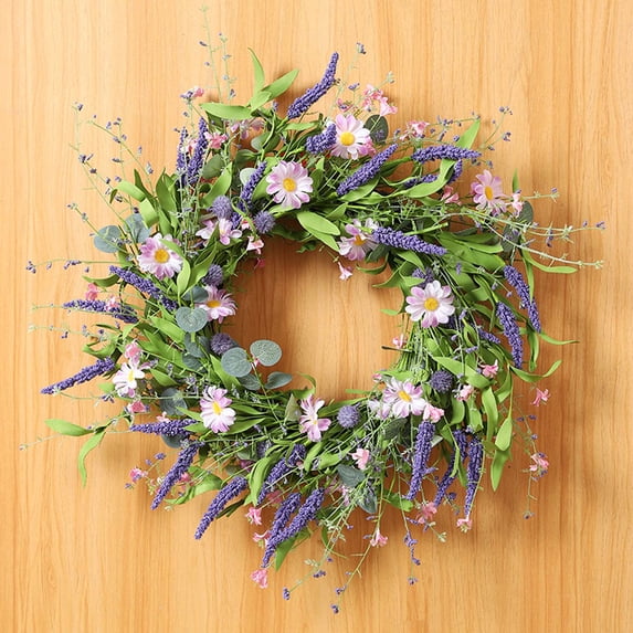 Tupukom Spring Decor Spring Summer Wild Flower Artificial Daisy Front Door Wreath Spring Summer Front Door Decor, All Season Farmhouse Porch Wall Indoor Outdoor