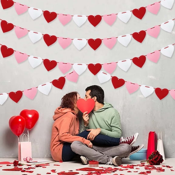 Tupukom Valentines Day Decorations Clearance Felt Heart Garland Banner Valentines Banner | Anniversary Wedding Birthday Party Decorations | Outdoor Home Hanging Valentine's Day Decor