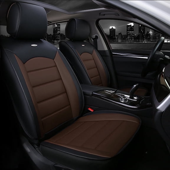 Tuqiang 2PCS Front Car Seat Covers Leather for Audi for A6 2000-2018 2 Seats Airbag Compatible Water Resistant Front Set Cushion Protector Black and Coffee