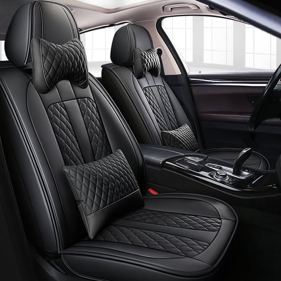 Tuqiang 2PCS Front Car Seat Covers Leather for Mercedes-Benz for B250 2009-Present 2 Seats Airbag Compatible Leather Waterproof Front Set Cushion Protector with Headrest Black