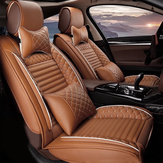 Tuqiang 2PCs Front Car Seat Covers Leather for Mercedes-Benz for R300 2006-2012 2 Seats Airbag Compatible Waterproof Soft Front Set Cushion Protector Brown