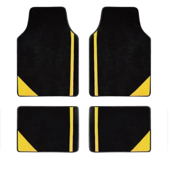 Tuqiang 4pcs Car Floor Mats Universal for Honda Vinyl Yellow Velvet Colored Stripe Waterproof Front Rear Liner Carpet