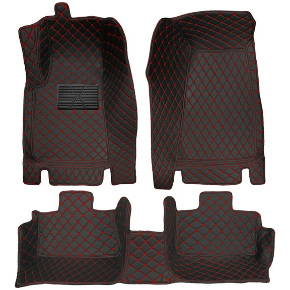 Tuqiang Car Custom Floor Mats Compatible with MZD 6 2006-2011 Luxury Leather Waterproof Non-Slip Full Coverage Floor Liner Full Set Black Red