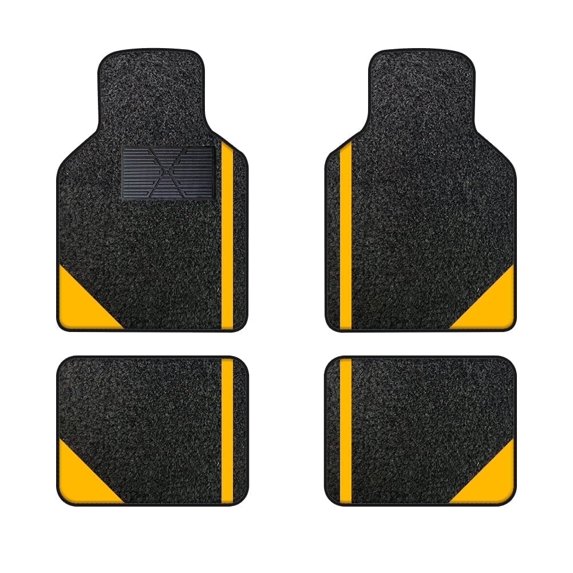 Tuqiang Car Floor Mats Universal for Honda for Accord Hybrid Yellow Velvet Colored Stripe Waterproof Interior Carpet Mats Protection Accessories 4PCS/Set