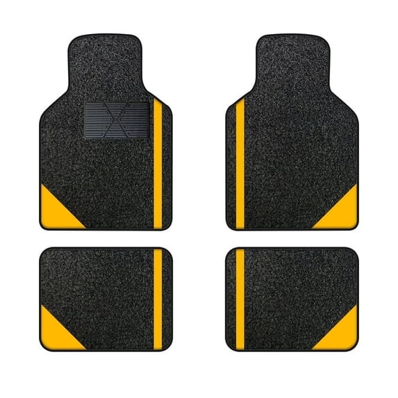 Tuqiang Car Floor Mats Universal for Land Rover for Discovery Yellow Velvet Colored Stripe Waterproof Interior Carpet Mats Protection Accessories 4PCS/Set