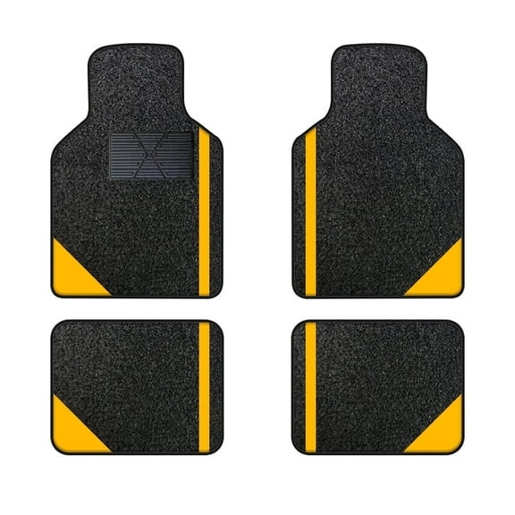 Tuqiang Car Floor Mats Universal for Ford for Mustang Mach-E Yellow Velvet Colored Stripe All Weather Front Rear Liner Carpet 4pcs