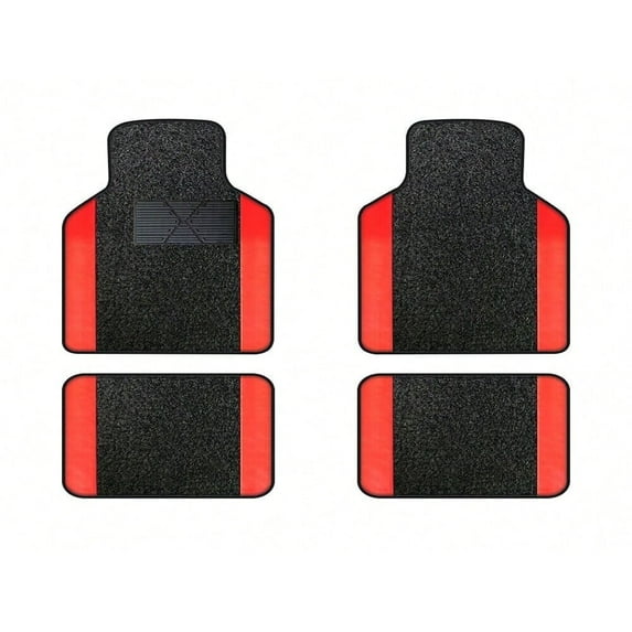 Tuqiang Car Floor Mats for Honda for Civic Vinyl Carpet Protection Auto Liners All Weather Anti-Slip Velvet Colored Stripe Black and Red 4pcs
