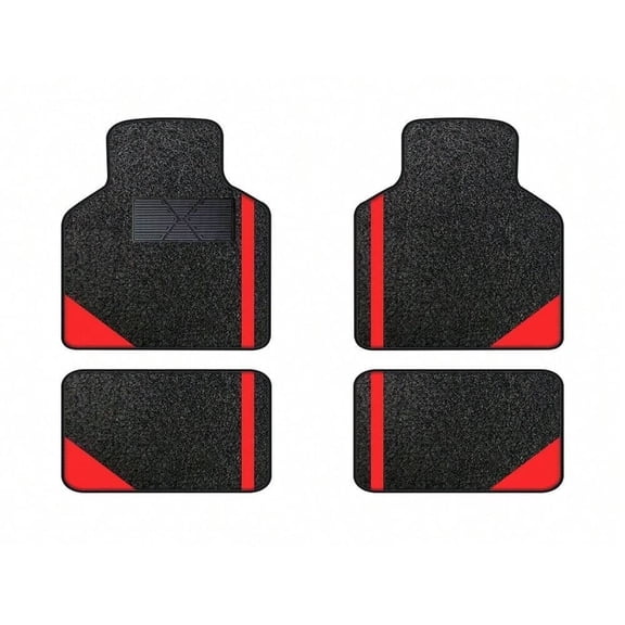 Tuqiang Car Floor Mats for MINI for Cooper S Clubman Vinyl Front and Rear Carpet Protection All Weather Velvet Colored Stripe Black and Red 4pcs