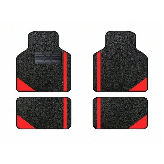 Tuqiang Car Floor Mats for Mazda for RX-8 Vinyl Carpet Protection Auto Liners All Weather Anti-Slip Velvet Colored Stripe Black and Red 4pcs