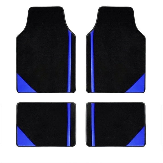 Tuqiang Car Floor Mats for Toyota for Prius Vinyl Carpet Protection All Weather Front & Rear Full Set Velvet Colored Stripe Black and Blue 4pcs