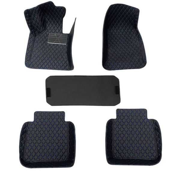 Tuqiang Car Floor Mats for Volkswagen for R32 Leather Full Coverage Car Carpet All Weather Luxury Floor Liners Black and Blue 5PCS