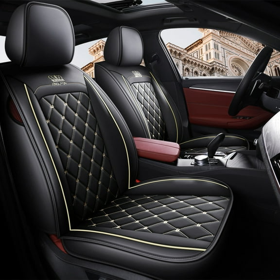 Tuqiang Car Seat Cover Full Set for Hyundai for Accent/Brio/Solaris/i25/Avega/ 2006-Present Waterproof Seat Protector for 5-Seat Vehicles with 10-Year Warranty Black and Beige