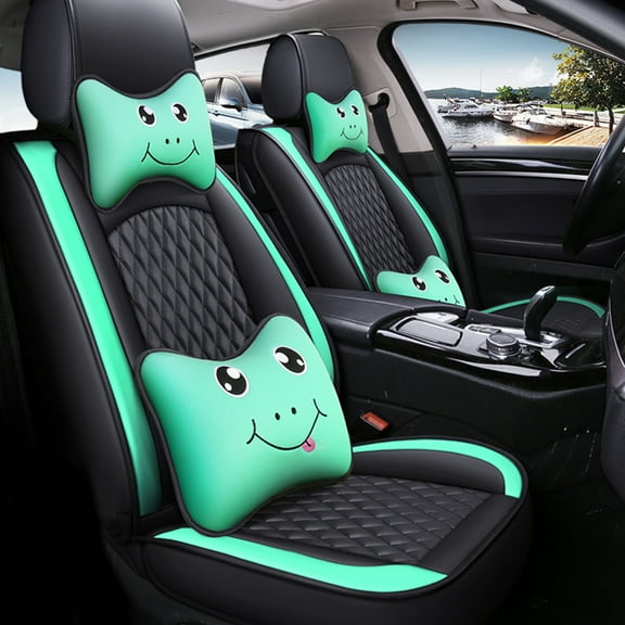 Tuqiang Car Seat Covers Cartoon for BMW for M2 2016-Present Water Resistant Car Seat Covers 5-Seater Complete with Premium Packaging with Pollow and Headrest Black and Green