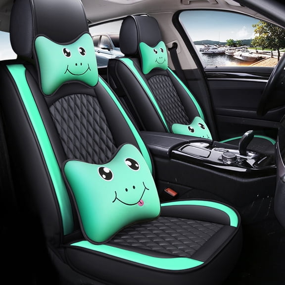 Tuqiang Car Seat Covers Cartoon for Land Rover for Defender 1983-2016 Water Resistant Car Seat Covers 5-Seater Complete with Premium Packaging with Pollow and Headrest Black and Green