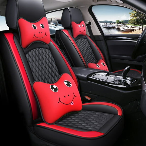 Tuqiang Car Seat Covers Cartoon Themed Design for Chevrolet for Sonic 2012-2020 Premium Line Car Seat Protector with Enhanced Safety Systems with Pollow and Headrest Black and Red