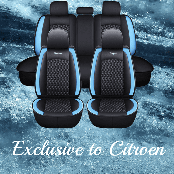 Tuqiang Car Seat Covers for Citroen for C3 2009-Present 5-seater Leather Auto Seat Protector, Waterproof Scratch-resistant Luxury Auto Seat Cushion Protector, Seat Cushion Cover Black and Blue