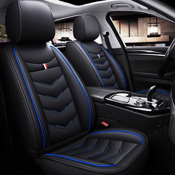Tuqiang Car Seat Covers Full Set Leather for Jeep for Wrangler 1986-Present Compatible Airbag Water Resistant Front Rear Cushion Protector Black and Blue