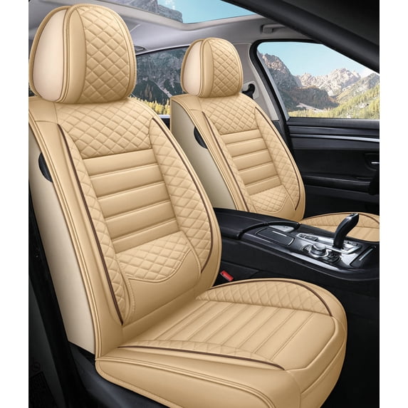 Tuqiang Car Seat Covers Full Set Leather for Porsche for Macan 2014-Present Complete Vehicle Seat Protection Set Water Resistant Beige