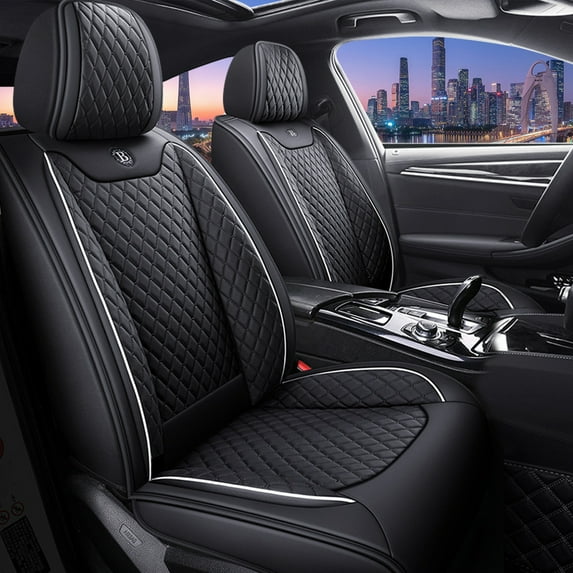 Tuqiang Car Seat Covers Full Set Leather for Volkswagen for Jetta GLI 2018-Present Complete Vehicle Seat Covers - 5 Seat, Airbag Compatible Black