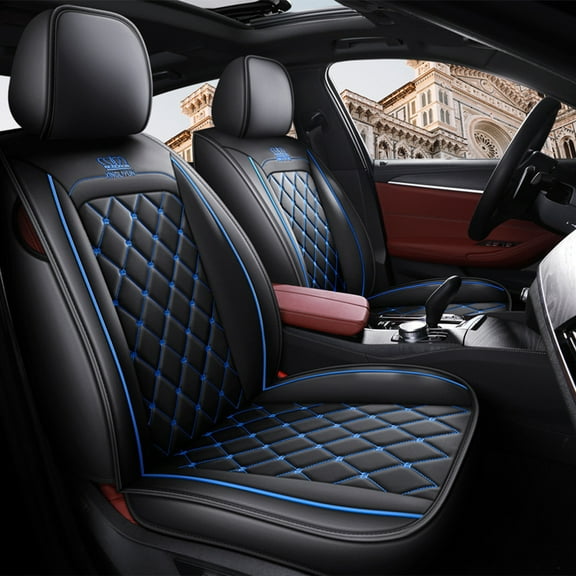 Tuqiang Car Seat Covers Full Set Leather for Volkswagen for Tiguan 2016-Present 5-Seat Vehicle Covers - Water Resistant & Airbag Safe Black and Blue