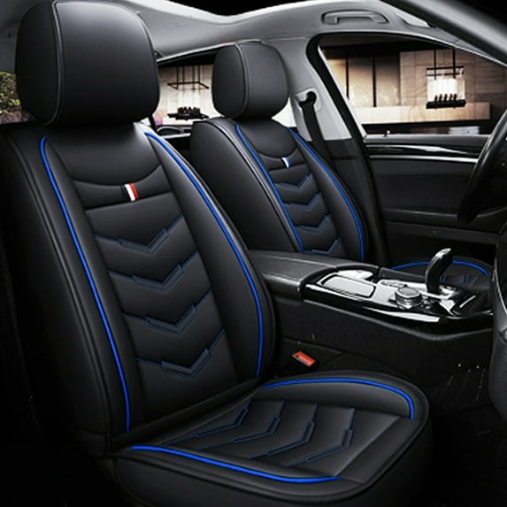 Tuqiang Car Seat Covers Full Set Leather for Volvo for S60 2001-2018 Waterproof Front Rear Cushion Protector Black and Blue