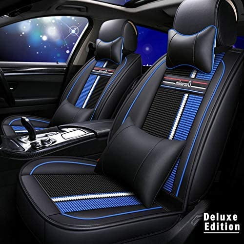 Tuqiang Car Seat Covers Full Set for Chevrolet for Sonic 2012-2020 Waterproof Front Rear Cushion Protector with Pollow and Headrest Black and Blue