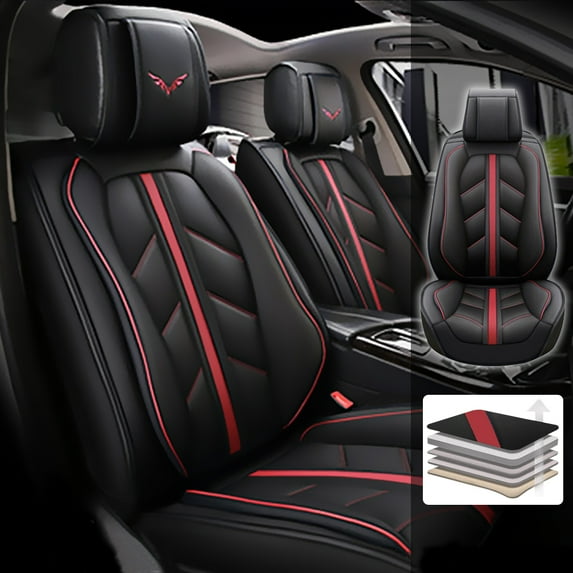 Tuqiang Car Seat Covers Full Set for Volvo for V70/XC70 1997-2016 Airbag Compatible Leather Waterproof Front Rear Cushion Protector Black