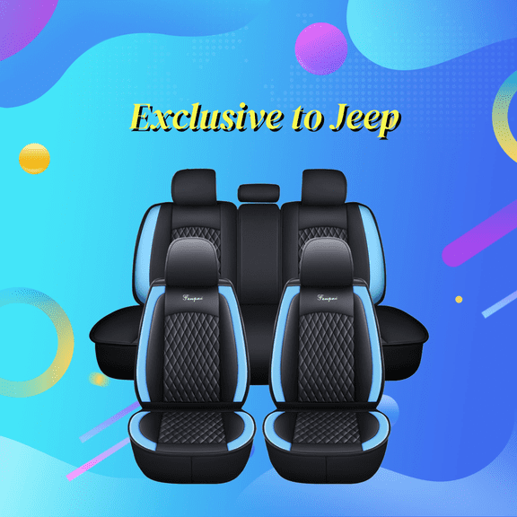 Tuqiang Car Seat Covers for Jeep for Commander 2005-2010 5-seater Leather Auto Seat Protector, Waterproof Scratch-resistant Luxury Auto Seat Cushion Protector, Seat Cushion Cover Black and Blue