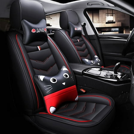 Tuqiang Car Seat Covers Leather for Audi for A6 2000-2018 Complete 5-Seat Vehicle Seat Covers - Airbag Compatible with Pollow and Headrest Black and Red