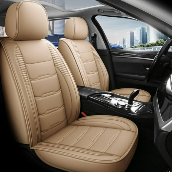 Tuqiang Car Seat Covers Leather for Hyundai for Accent/Brio/Solaris/i25/Avega/ 2006-Present Waterproof Front and Rear Seat Protectors with Airbag Safety Beige