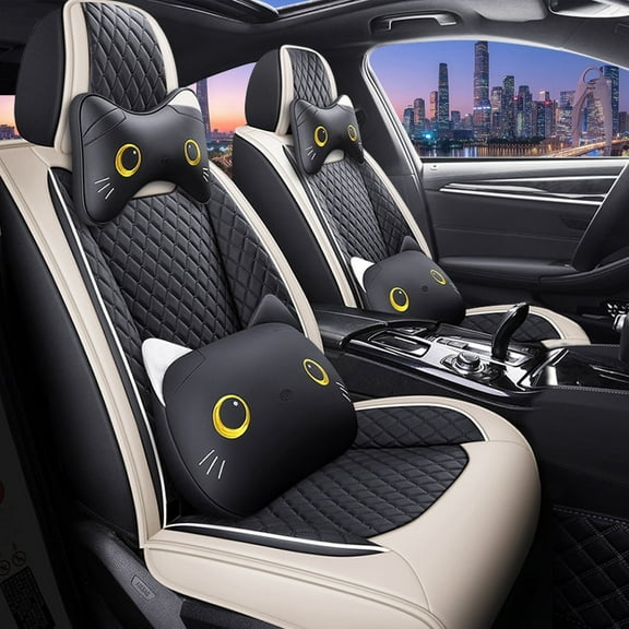 Tuqiang Car Seat Covers Leather Set for Acura for ILX 2012-2022 Anti-Slip Leather Seat Protectors Water Resistant with Enhanced Grip Technology with Pollow and Headrest Black and White