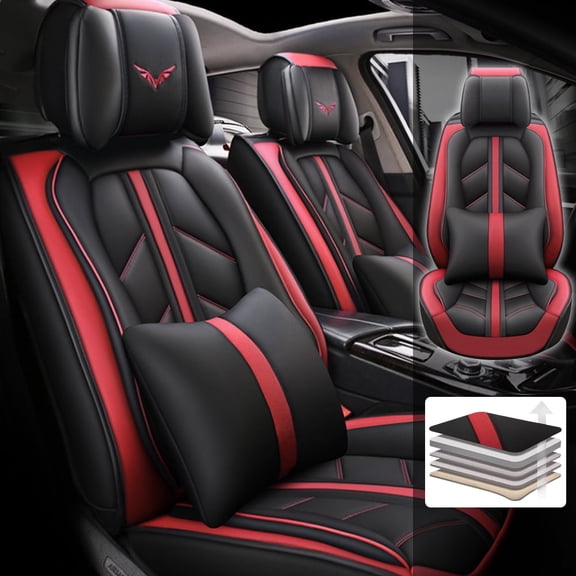 Tuqiang Car Seat Covers Leather Set for Acura for ZDX 2009-2013 Premium 5-Seater Interior Protectors with UV Resistance and Fade Protection with Pollow and Headrest Red