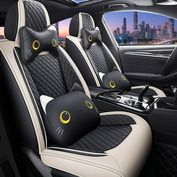 Tuqiang Car Seat Covers Leather Set for Chevrolet for blazer 2019-Present Premium Car Interior Seat Protectors Waterproof Design with Easy Installation with Pollow and Headrest Black and White