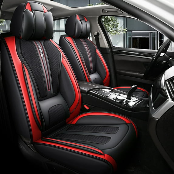 Tuqiang Car Seat Covers Leather Set for Mercedes-Benz for C160 2008-Present Airbag Compatible Waterproof Premium Leather Front and Back Seat Protectors with Pollow and Headrest Black and Red