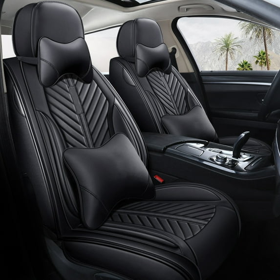 Tuqiang Car Seat Covers Leather Set for Nissan for Titan 2003-2015 Premium Auto Seat Protectors Airbag Compatible Design with Pollow and Headrest Black