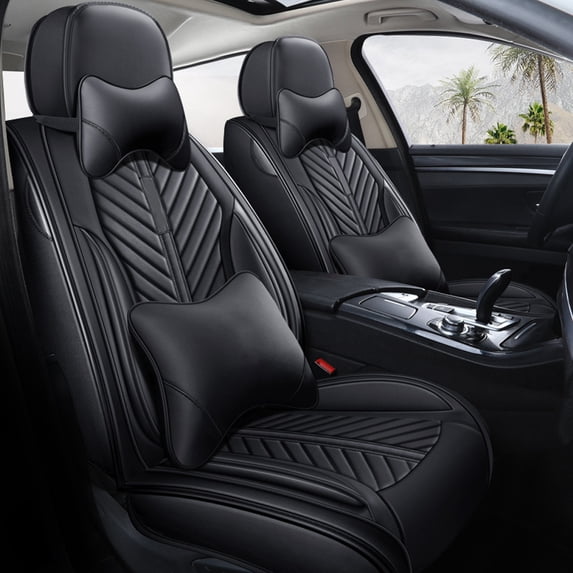 Tuqiang Car Seat Covers Leather Set for Peugeot for e-2008 2013-Present Complete Car Seat Covers Set - Leather & Airbag Safe with Professional Installation Guide with Pollow and Headrest Black