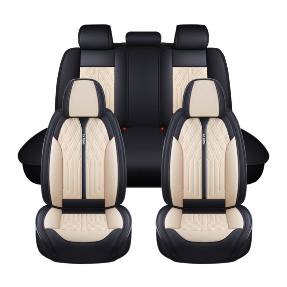 Tuqiang Car Seat Covers Leather Set for Volkswagen for Tiguan 2016-Present Leather Compatible Airbag Waterproof Soft Front Rear Cushion Protector Beige