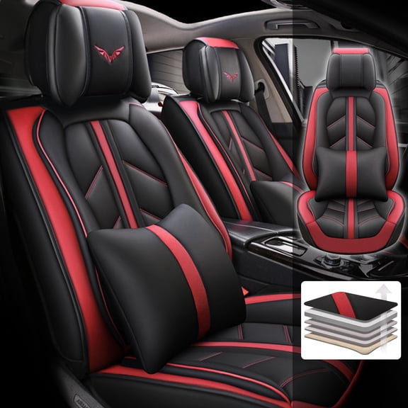 Tuqiang Car Seat Covers Leather Set for Volvo for S60 2001-2018 Water Resistant Car Seat Covers 5-Seater Complete with Premium Packaging with Pollow and Headrest Red
