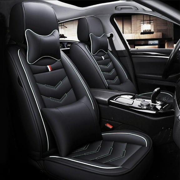 Tuqiang Car Seat Covers Leather Set for BMW for M5 2011-2016 Front Rear Cushion Protector with Pollow and Headrest Black and White